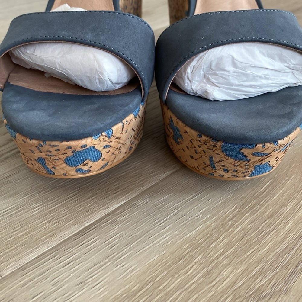Anthropologie Arden Denim Blue Cork Platform Wedge Leather Sandals Size 9 - Picture 10 of 10